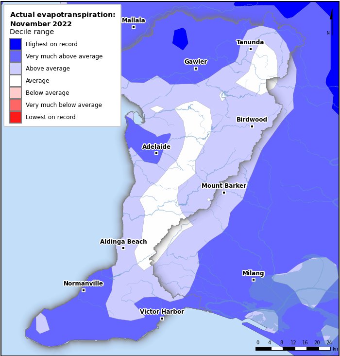 Actual evapotranspiration deciles: November 2022