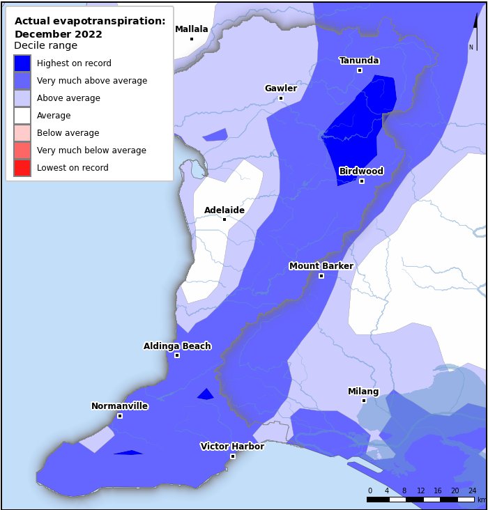 Actual evapotranspiration deciles: December 2022
