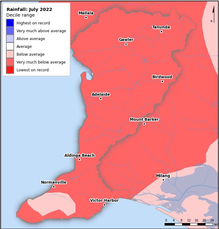 Rainfall deciles: July 2022