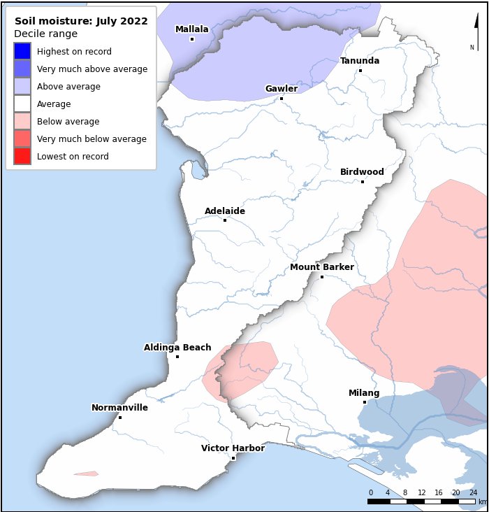 Soil moisture deciles: July 2022