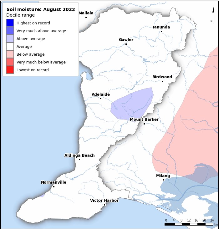 Soil moisture deciles: August 2022