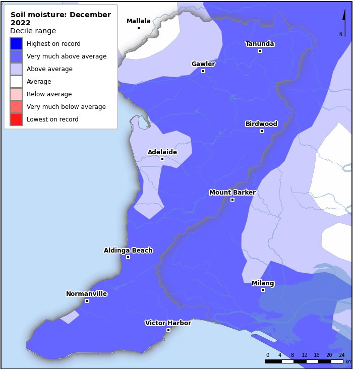 Soil moisture deciles: December 2022
