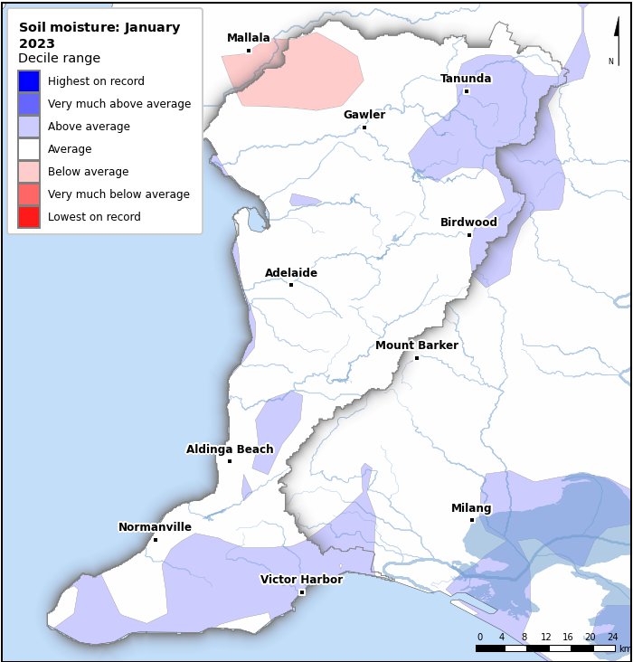 Soil moisture deciles: January 2023