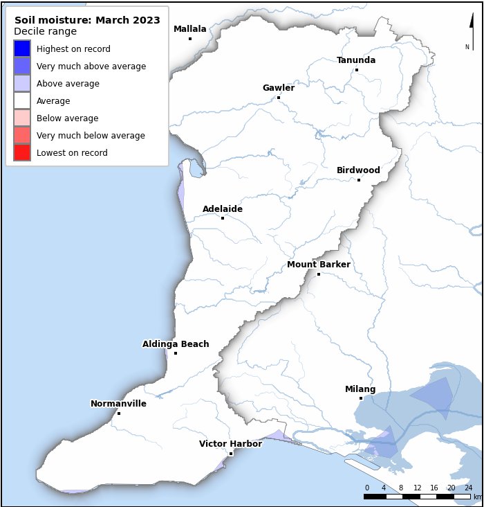 Soil moisture deciles: March 2023