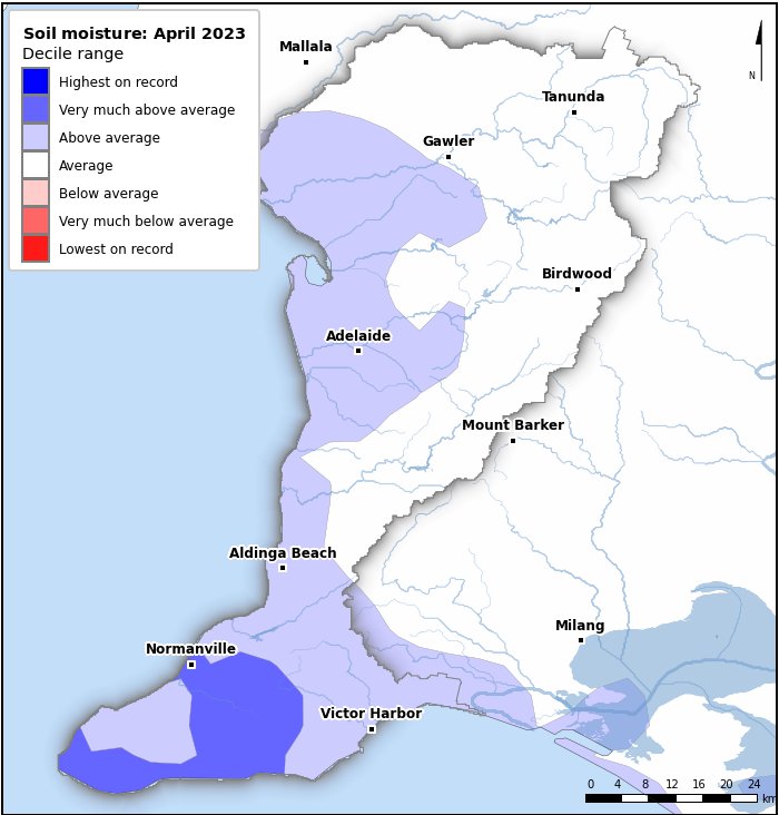 Soil moisture deciles: April 2023