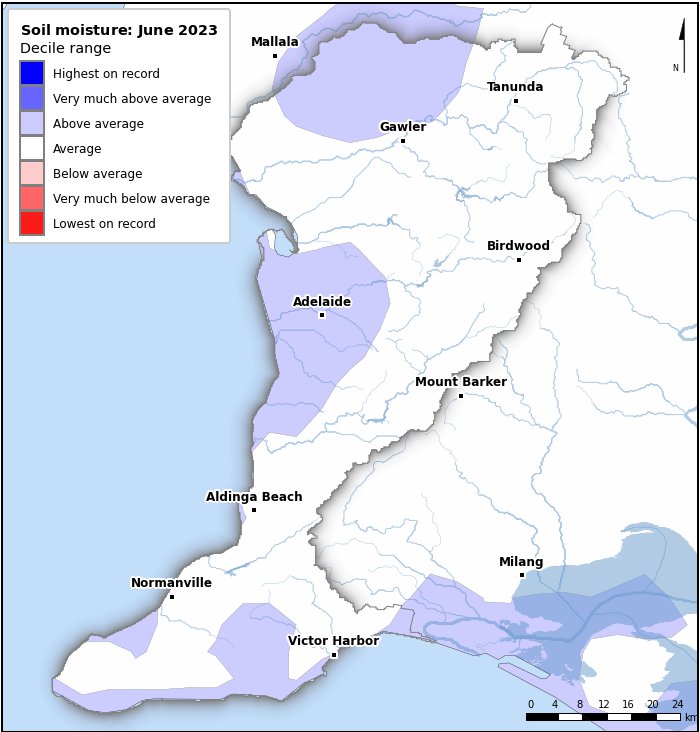 Soil moisture deciles: June 2023