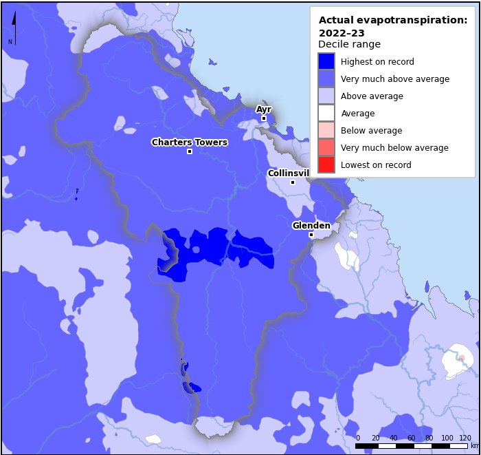 Actual evapotranspiration deciles: July 2022–June 2023