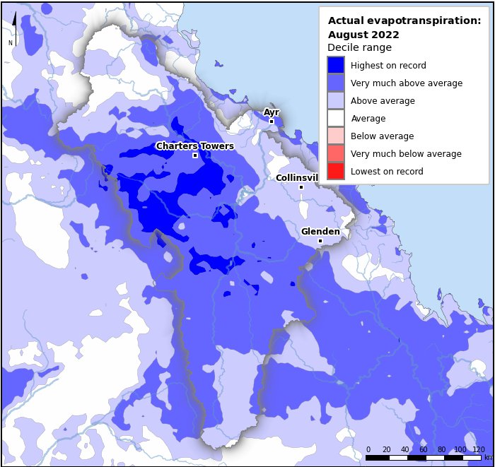 Actual evapotranspiration deciles: August 2022