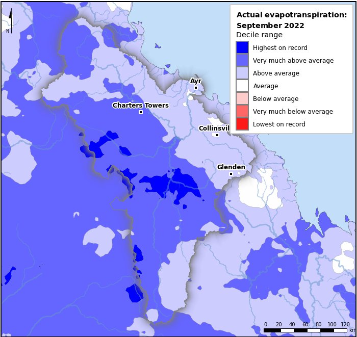 Actual evapotranspiration deciles: September 2022