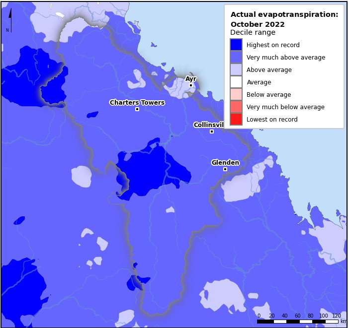 Actual evapotranspiration deciles: October 2022