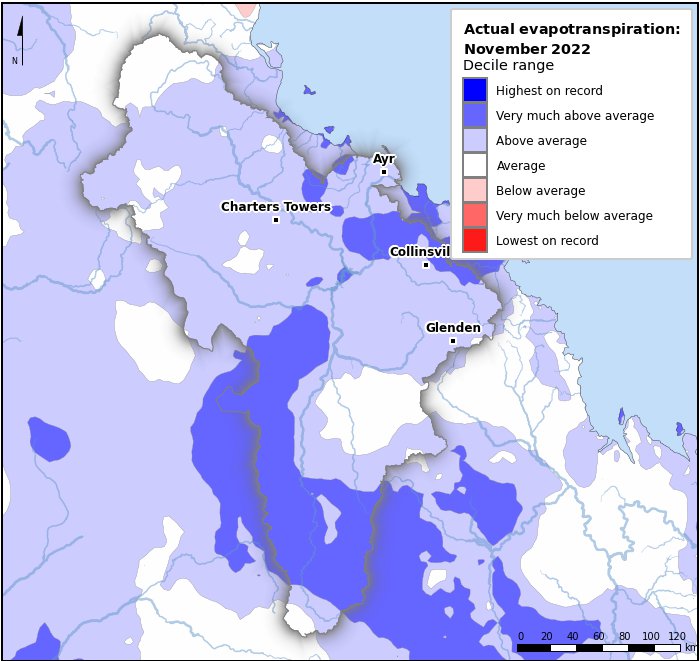 Actual evapotranspiration deciles: November 2022