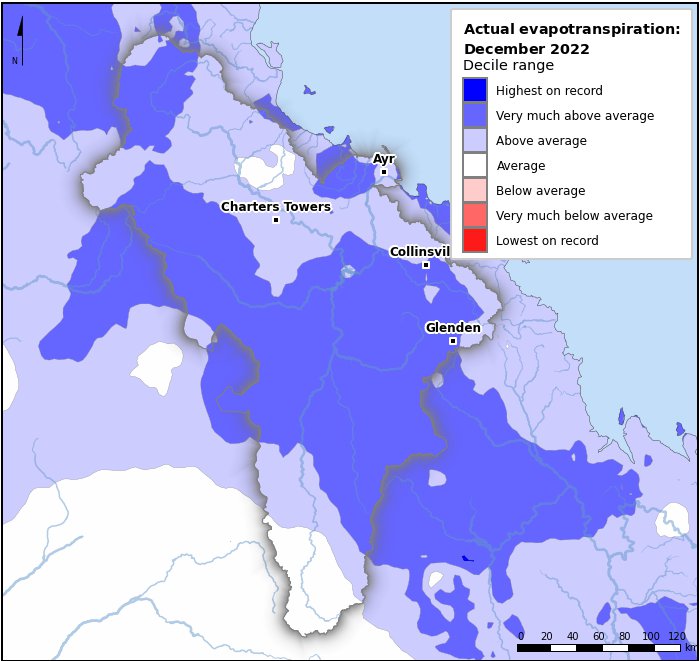 Actual evapotranspiration deciles: December 2022