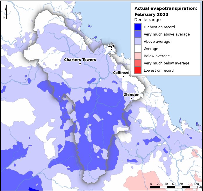 Actual evapotranspiration deciles: February 2023