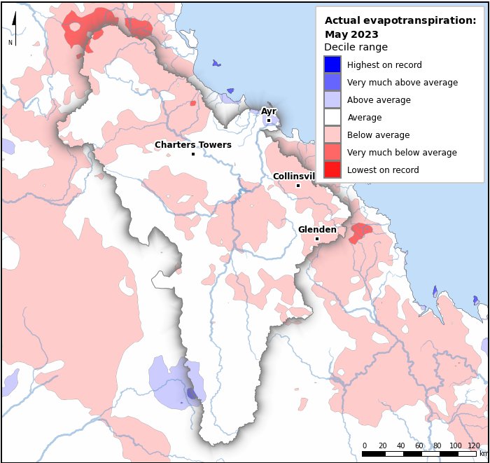 Actual evapotranspiration deciles: May 2023