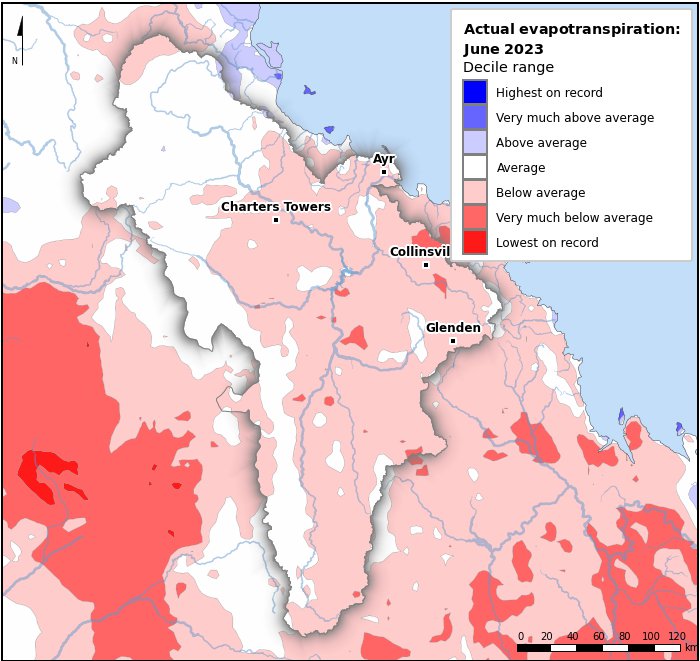 Actual evapotranspiration deciles: June 2023