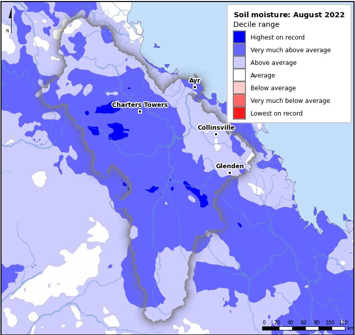 Soil moisture deciles: August 2022