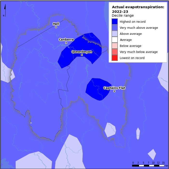 Actual evapotranspiration deciles: July 2022–June 2023
