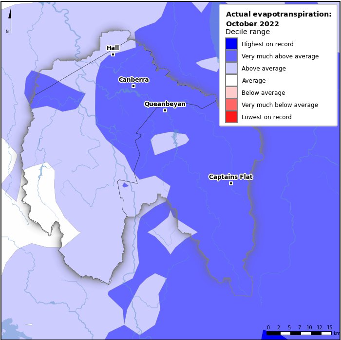 Actual evapotranspiration deciles: October 2022