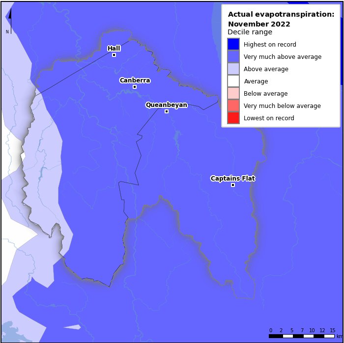 Actual evapotranspiration deciles: November 2022