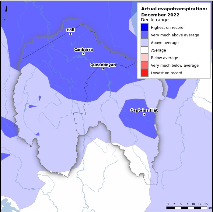 Actual evapotranspiration deciles: December 2022