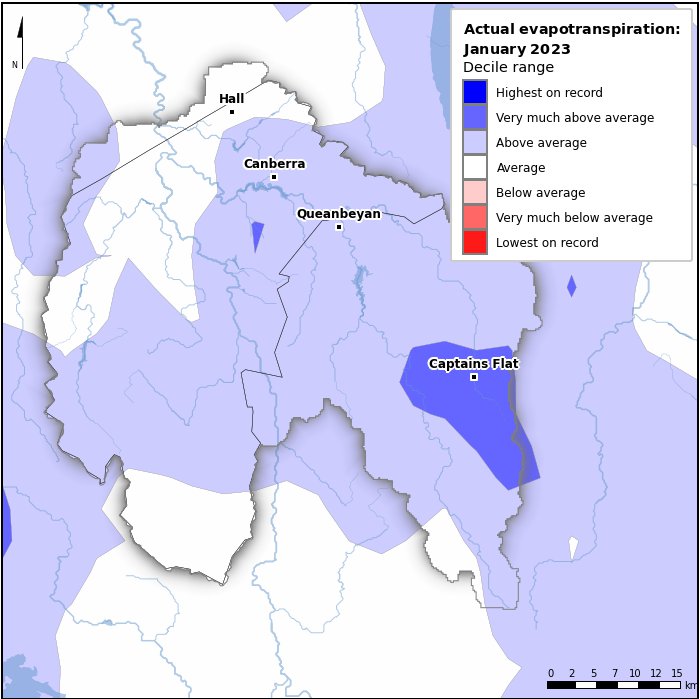 Actual evapotranspiration deciles: January 2023