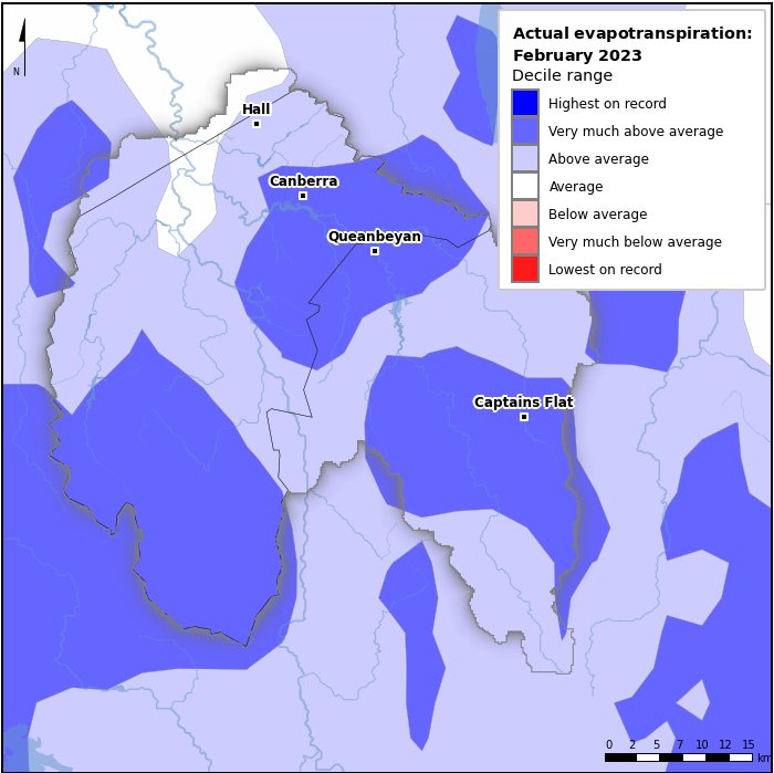 Actual evapotranspiration deciles: February 2023