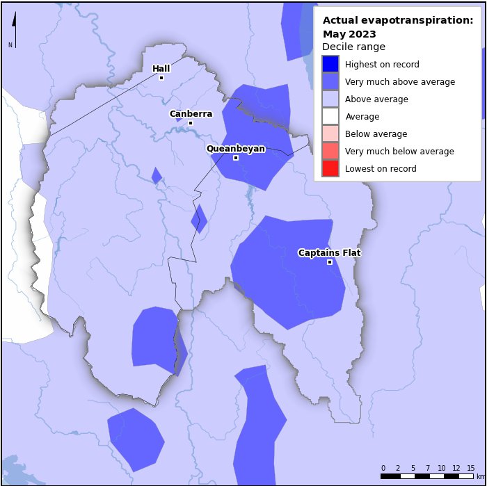 Actual evapotranspiration deciles: May 2023