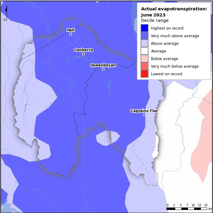 Actual evapotranspiration deciles: June 2023