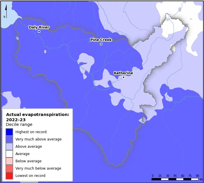 Actual evapotranspiration deciles: July 2022–June 2023