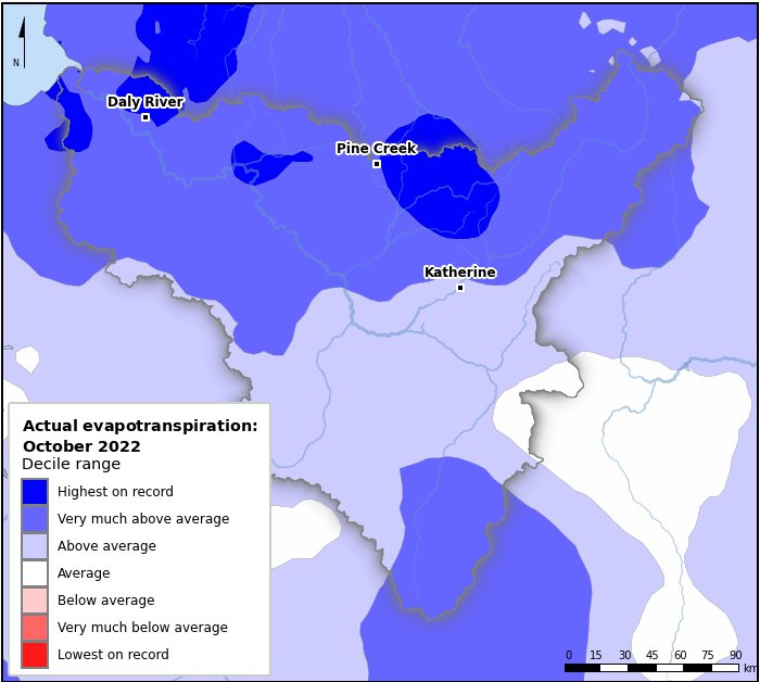 Actual evapotranspiration deciles: October 2022