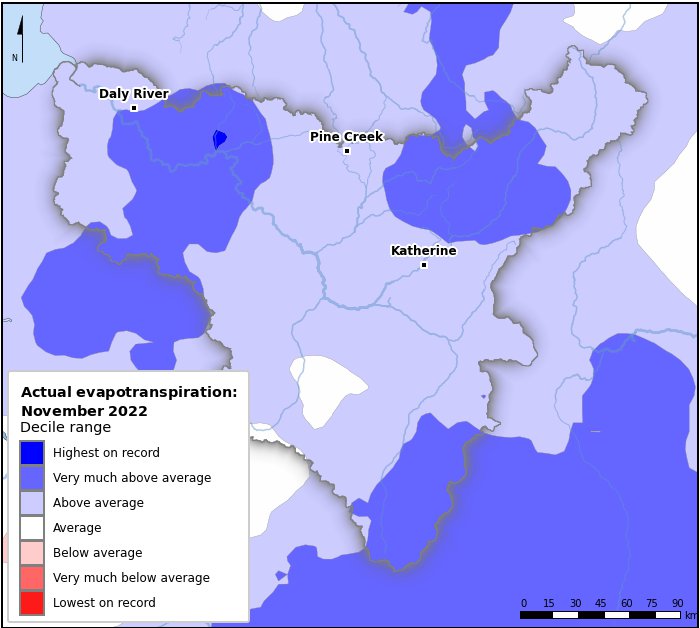 Actual evapotranspiration deciles: November 2022