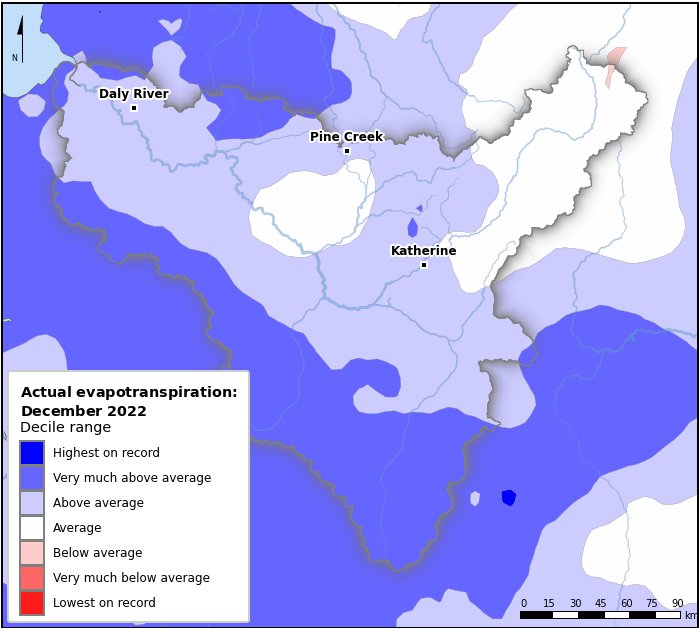 Actual evapotranspiration deciles: December 2022