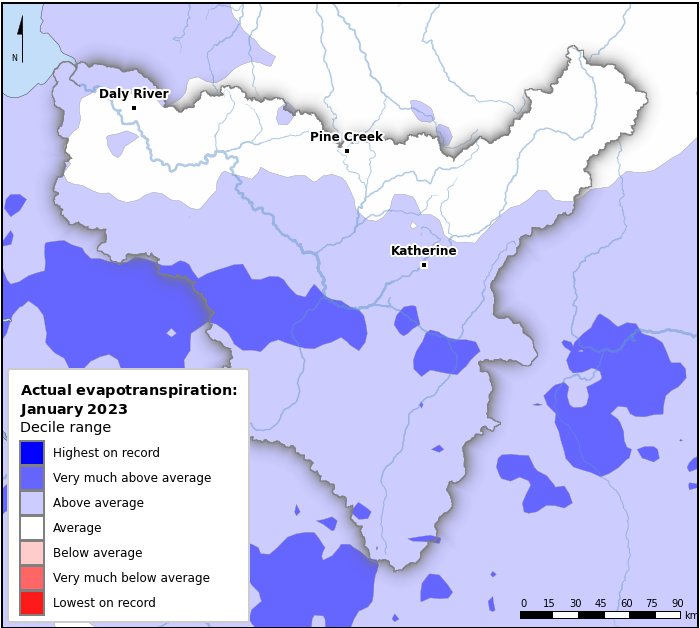 Actual evapotranspiration deciles: January 2023
