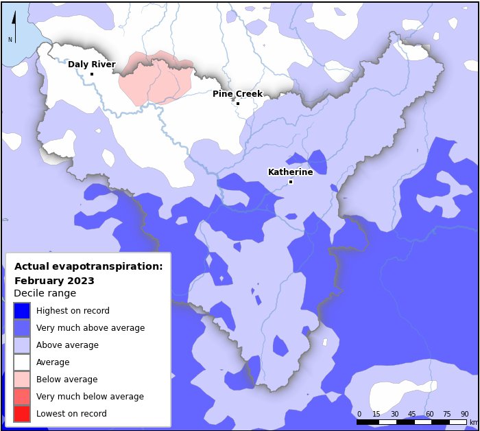 Actual evapotranspiration deciles: February 2023