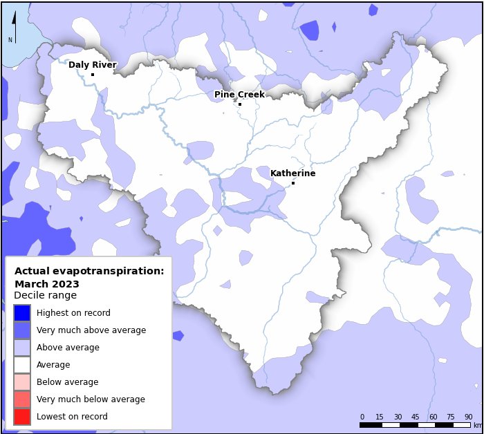 Actual evapotranspiration deciles: March 2023