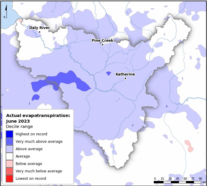 Actual evapotranspiration deciles: June 2023
