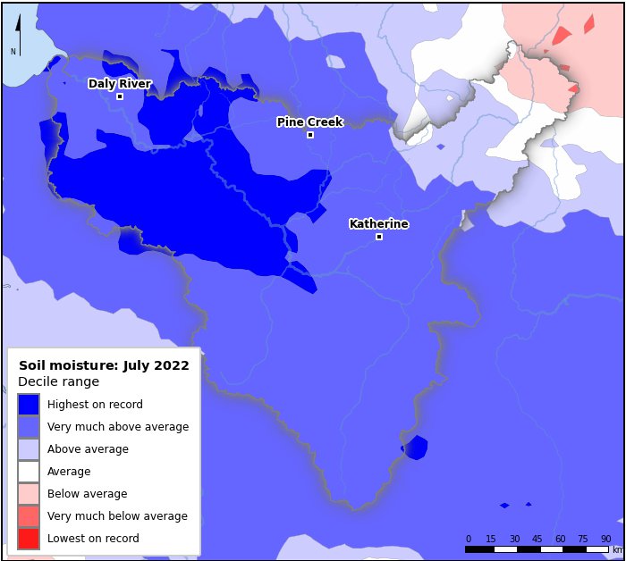 Soil moisture deciles: July 2022