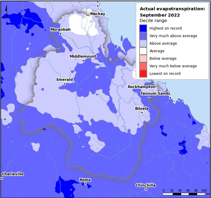 Actual evapotranspiration deciles: September 2022