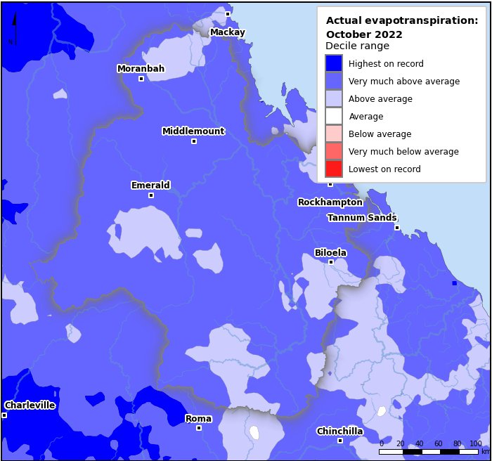 Actual evapotranspiration deciles: October 2022