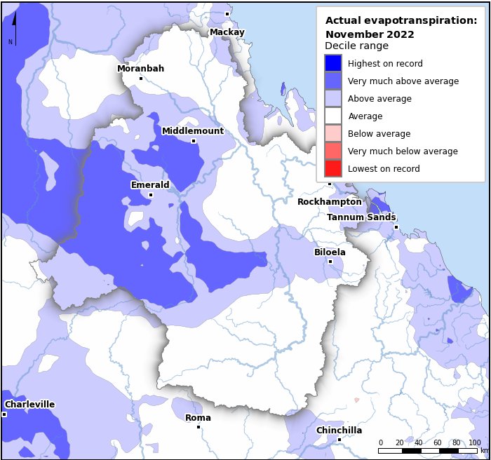 Actual evapotranspiration deciles: November 2022