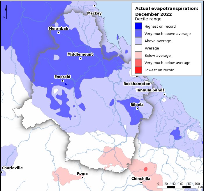 Actual evapotranspiration deciles: December 2022