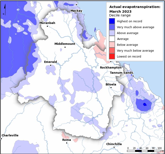 Actual evapotranspiration deciles: March 2023