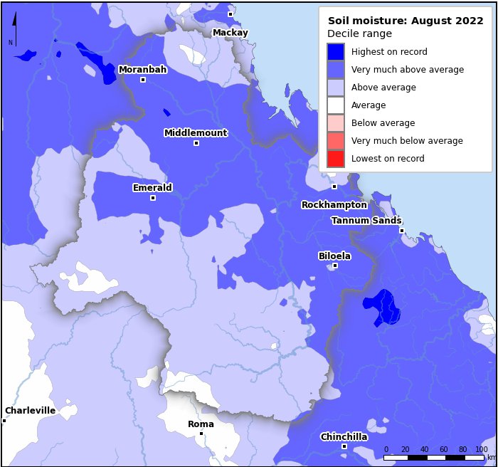 Soil moisture deciles: August 2022