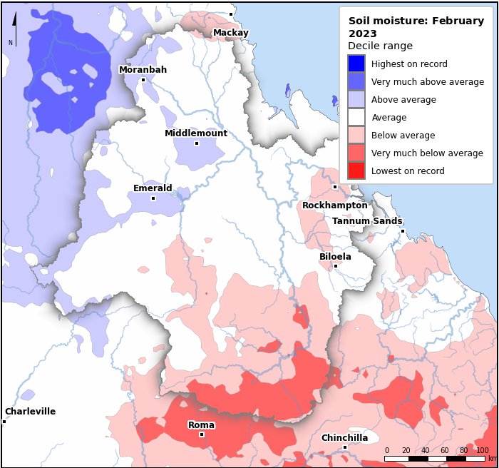 Soil moisture deciles: February 2023