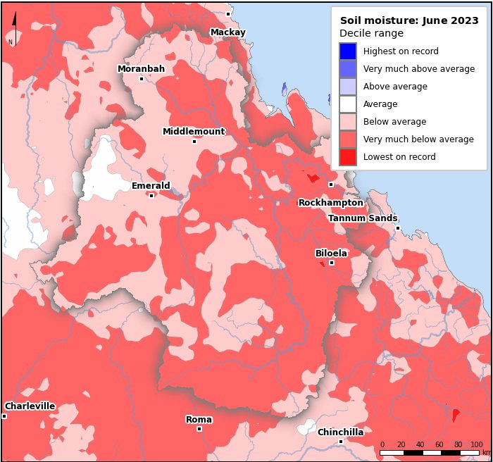 Soil moisture deciles: June 2023
