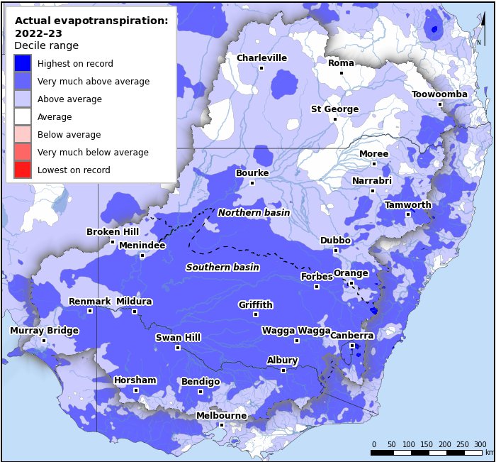 Actual evapotranspiration deciles: July 2022–June 2023