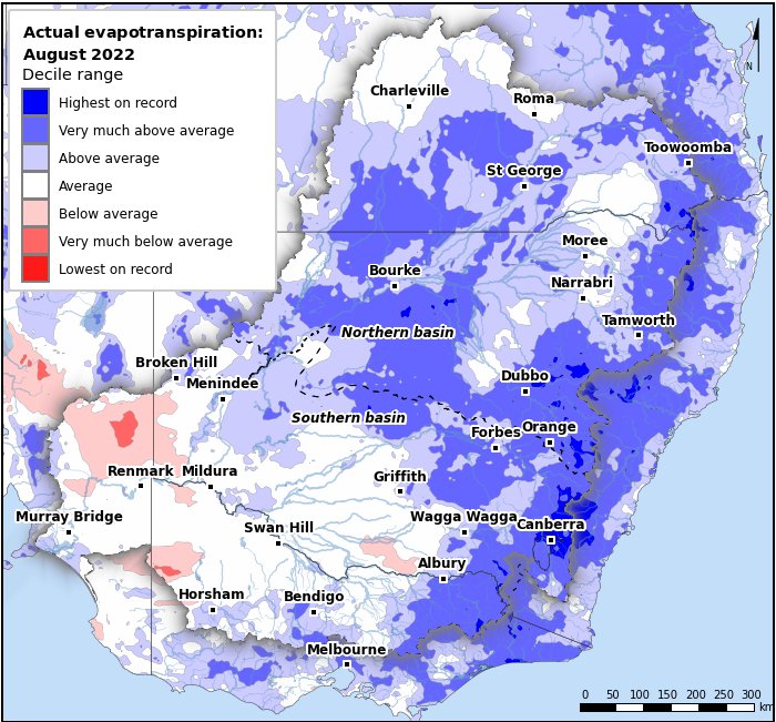Actual evapotranspiration deciles: August 2022