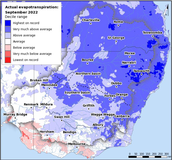 Actual evapotranspiration deciles: September 2022