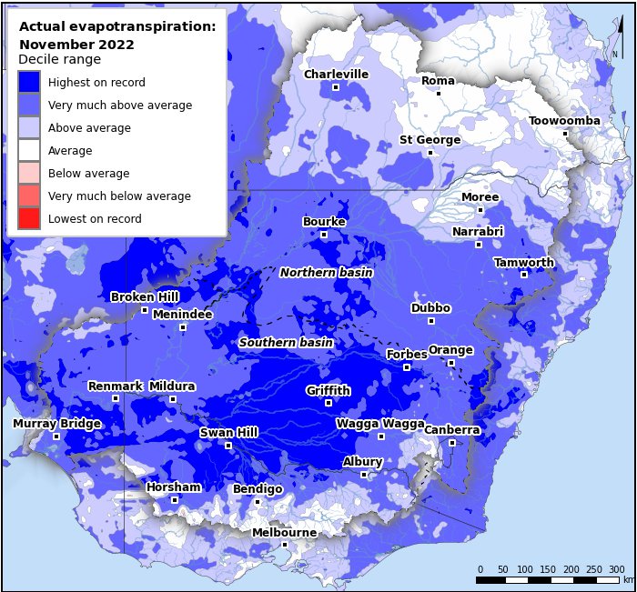 Actual evapotranspiration deciles: November 2022