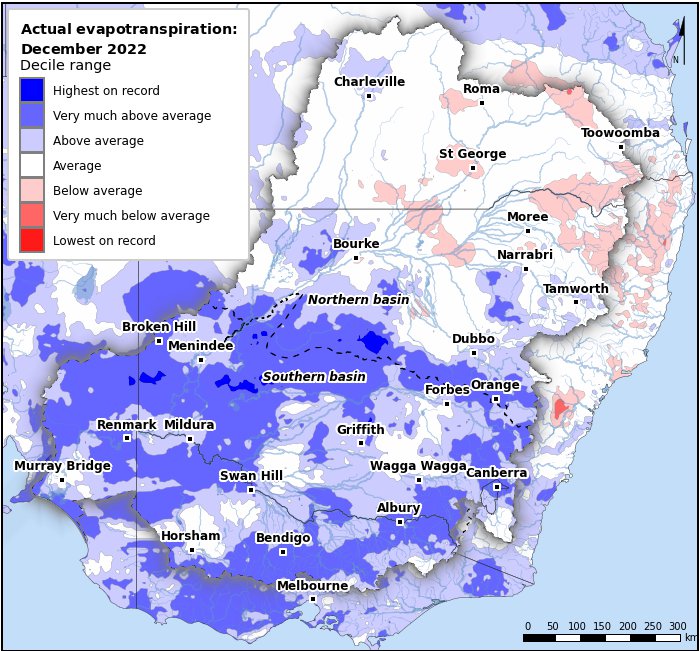 Actual evapotranspiration deciles: December 2022